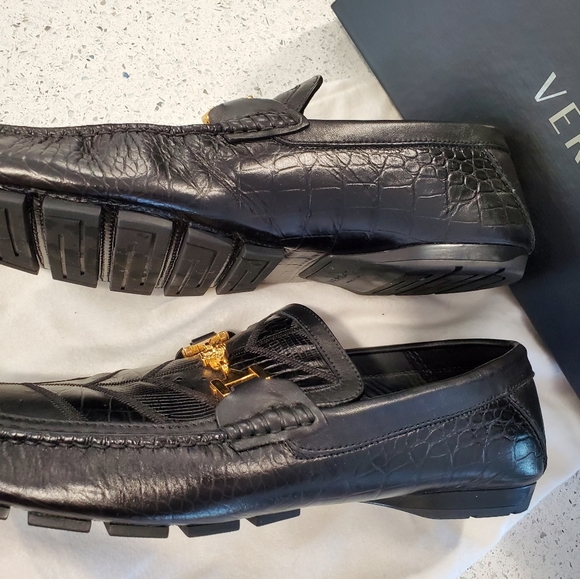 Versace Black Leather And Suede Medusa Loafers 44 main image 5